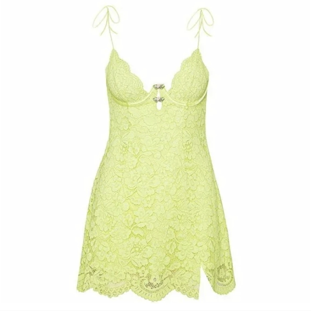 NWT For Love and Lemons Lime Creamsicle Lace Cut Out Mini Slip Dress - Picture 5 of 5